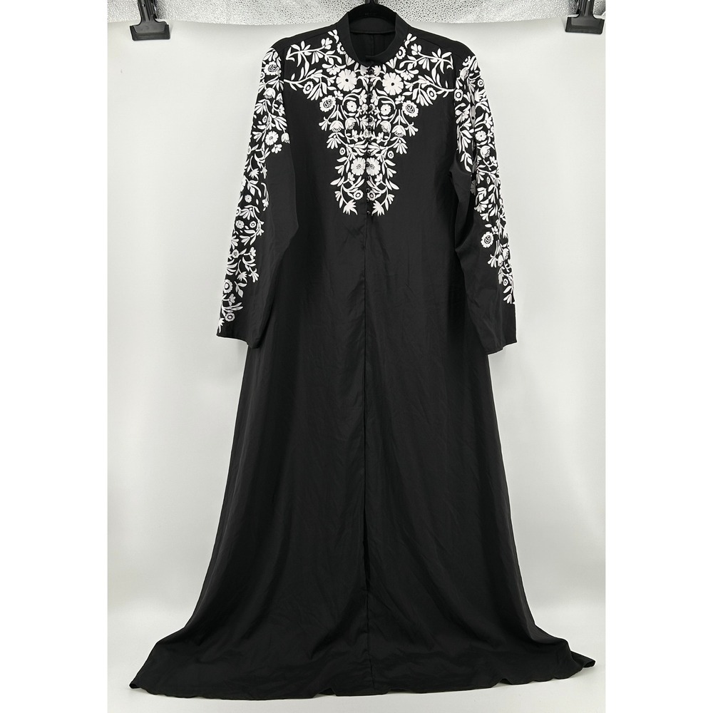 Black Abaya Kaftan Maxi Dress XL Long Sleeve Modest Islamic Muslim Lotus Flower